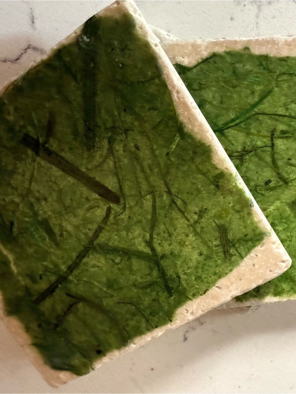 Stone and natural green overlay coasters